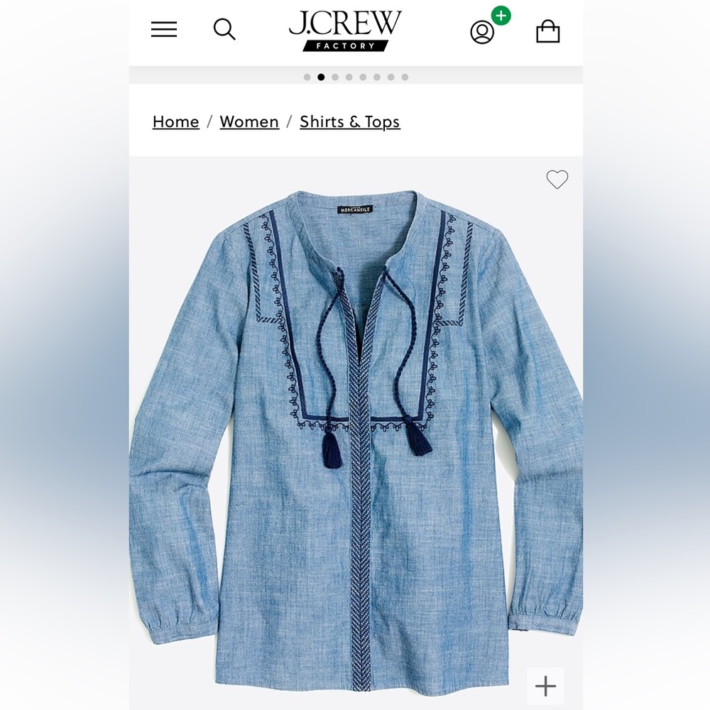 NWT JCrew Chambray Blue Embroidered Peasant Top Size Small - Picture 2 of 8